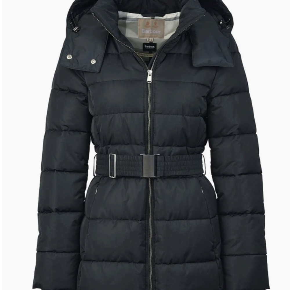 Barbour Octavia Quilted Coat BLACK/ MONO TARTAN, Size 12 US / 16 UK $470
